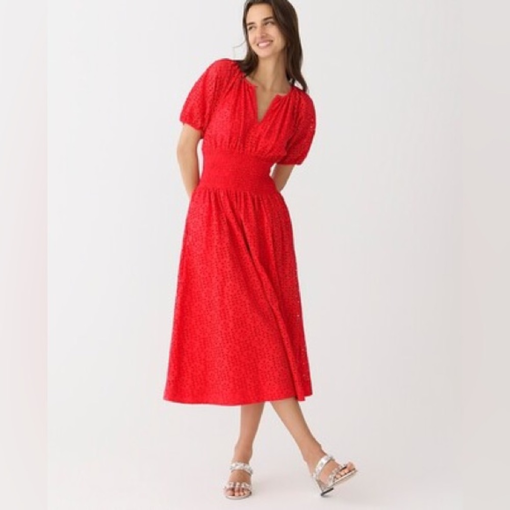 Provence smocked-waist midi dress in eyelet